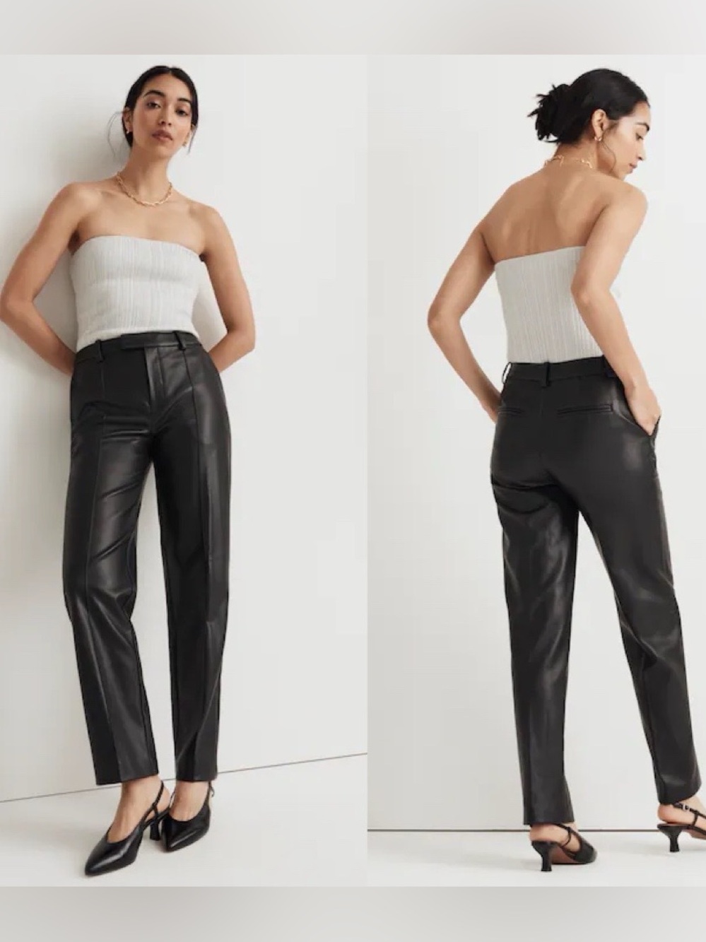 Madewell x Aimee Song Fairbanks Pant Leather Trouser Black Size 6 Seamed NO562